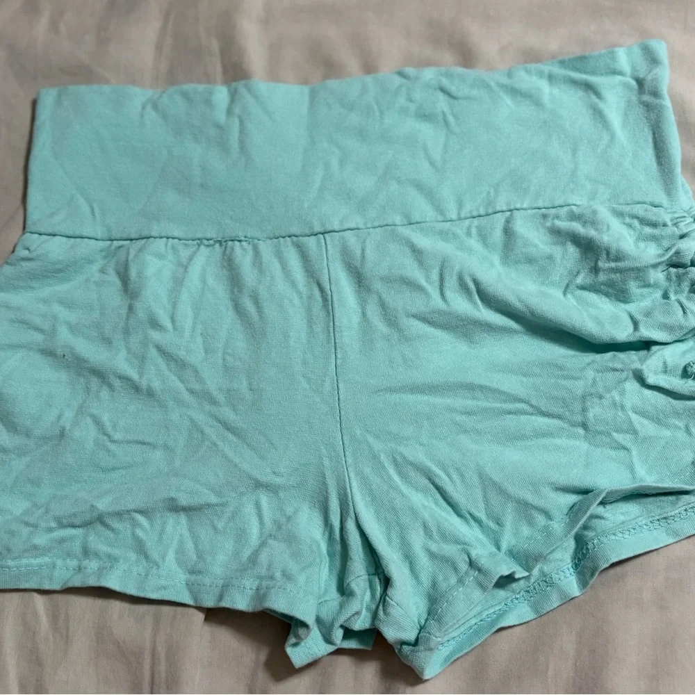 Bobbie Brooks Light Blue High-Waisted Sleep Shorts - Picture 2 of 6